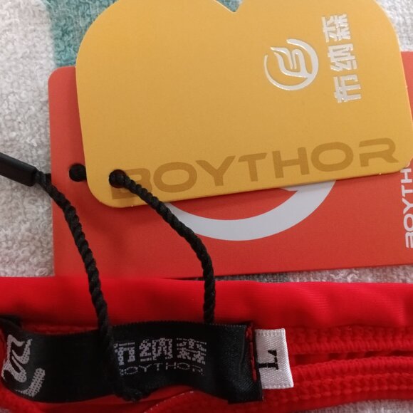 NWT BOYTHOR RED/WHITE/BLUE T-BACK SWIMSUIT, SIZE "L" (32"-34") - Picture 4 of 6